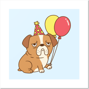 Grumpy Bulldog With Balloons Funny Posters and Art